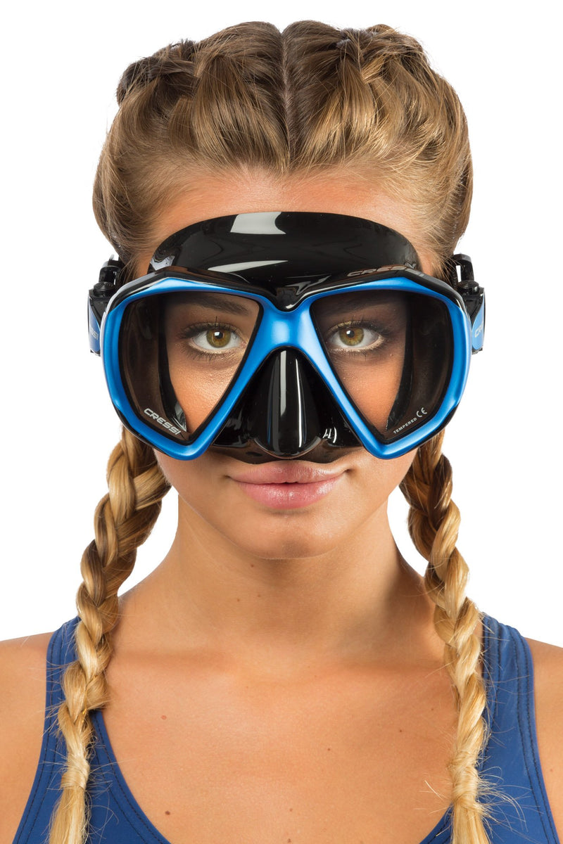 [AUSTRALIA] - Cressi Adult Scuba Diving, Snorkeling Mask in Pure Comfortable Silicone | Liberty Duo SPE Black/Blue/Blue 