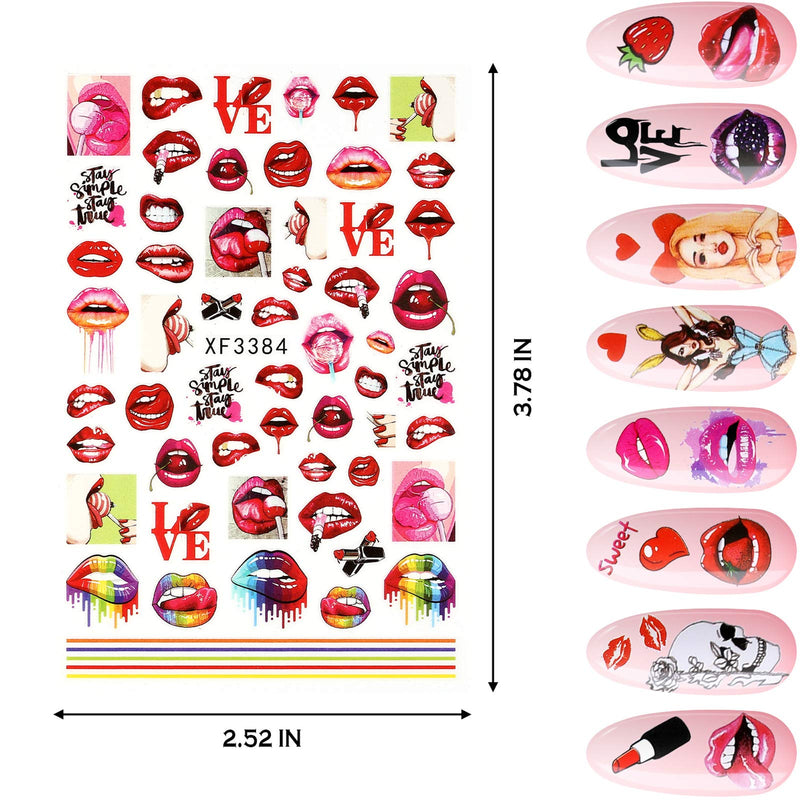 32 Sheets Lips Nail Art Stickers Valentine's Day Nail Sticker Lips Design Beauty Different Patterns Decals Self-Adhesive Nail Art Decals Stickers for Lips Girl Cool Decoration - BeesActive Australia