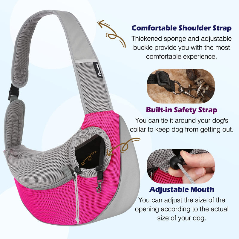 Pawaboo Pet Dog Sling Carrier, Hand Free Drawstring Dog Papoose with Adjustable Strap, Breathable Mesh Bag for Puppy Cat, Crossbody Satchel Dog Purse with Pocket for Outdoor Travel Large Rose Red - BeesActive Australia