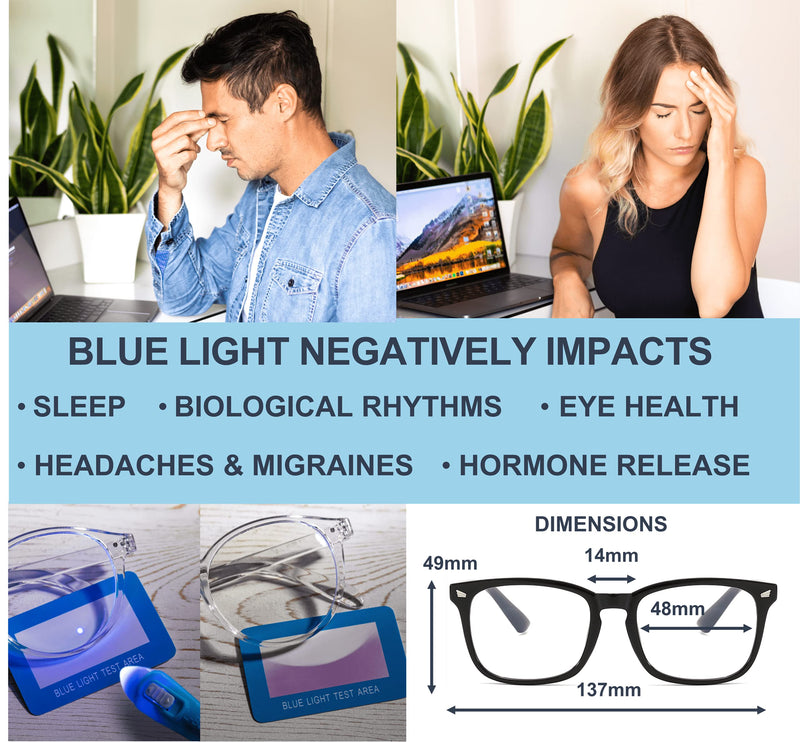 Riccardo Materossi� - Premium 99.9% Blue Light Blocking Glasses (380-410nm) - Reduce Headaches and Improve Sleep - UK Brand [3 Pack] 3 Square Frames - BeesActive Australia