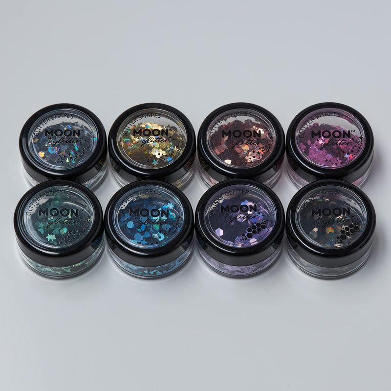 Holographic Glitter Shapes by Moon Glitter – 100% Cosmetic Glitter for Face, Body, Nails, Hair and Lips - 3g - Silver - BeesActive Australia