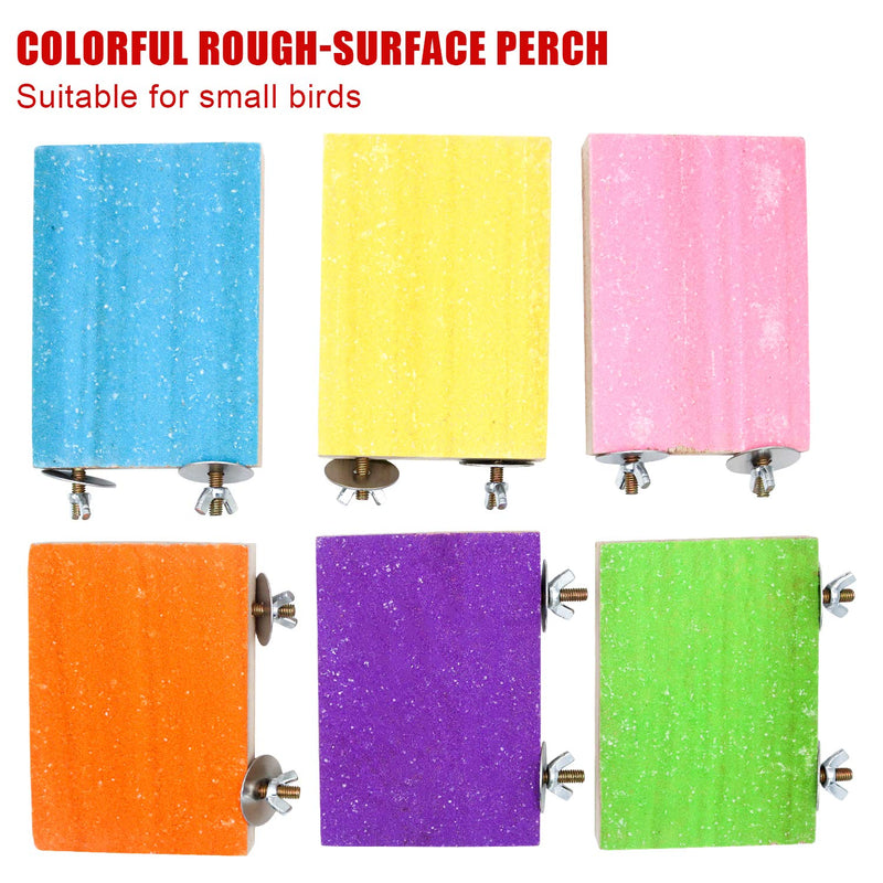 6 Pcs Bird Perch Stand Toy, Wood Parrot Stand Platform Colorful Sand Paw Grinding Stick Cage Accessories Exercise Toys for Cockatiel Conure Budgies Parakeet Lovebird Hamster Gerbil Rat Mouse 7 Pcs - BeesActive Australia