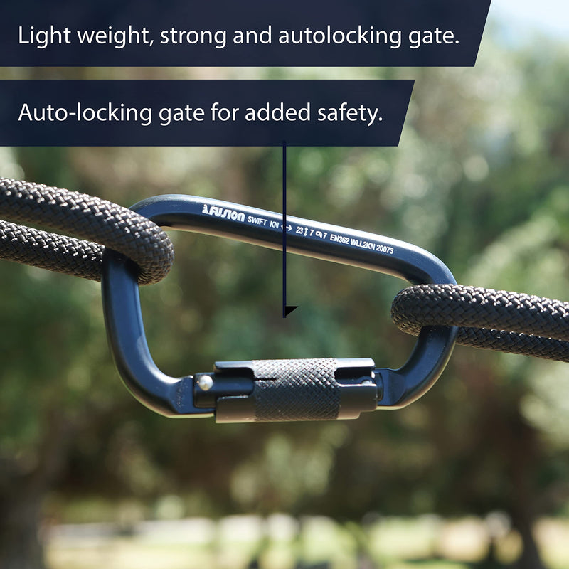 Fusion Climb Auto Lock Modified D Shape Aluminum Carabiner, UIAA Certified, Heavy Duty for Camping, Hiking, Outdoor and Gym - BeesActive Australia