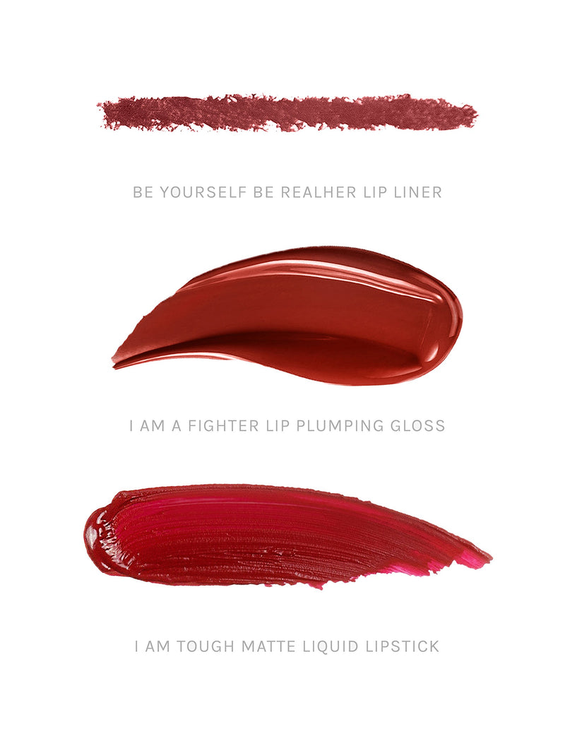 RealHer Lip Kit - Matte Liquid Lipstick, Lip Plumping Gloss, and Fine Tip Defining Lip Liner in 3 Bold Tones for All Skin Types (Deep Red) Deep Red - BeesActive Australia