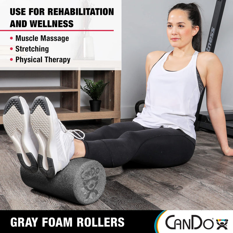 CanDo Plus Round Gray Exercise Fitness Foam Rollers for Muscle Restoration, Massage Therapy, Sport Recovery and Physical Therapy 6" x 18" 6" X 18" - BeesActive Australia
