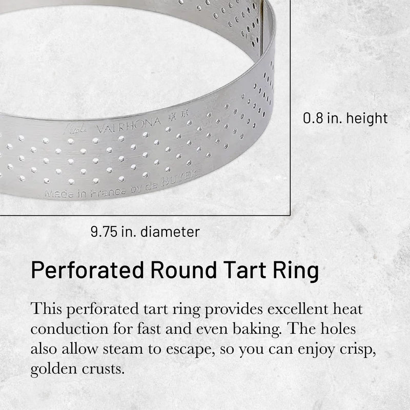 de Buyer Perforated Round Tart Ring - 9.75” Diameter, 0.8” Height - Perfect for Baking Beautifully Crisp Tarts - Easy to Use & Clean - Made in France 9.75" Silver - BeesActive Australia