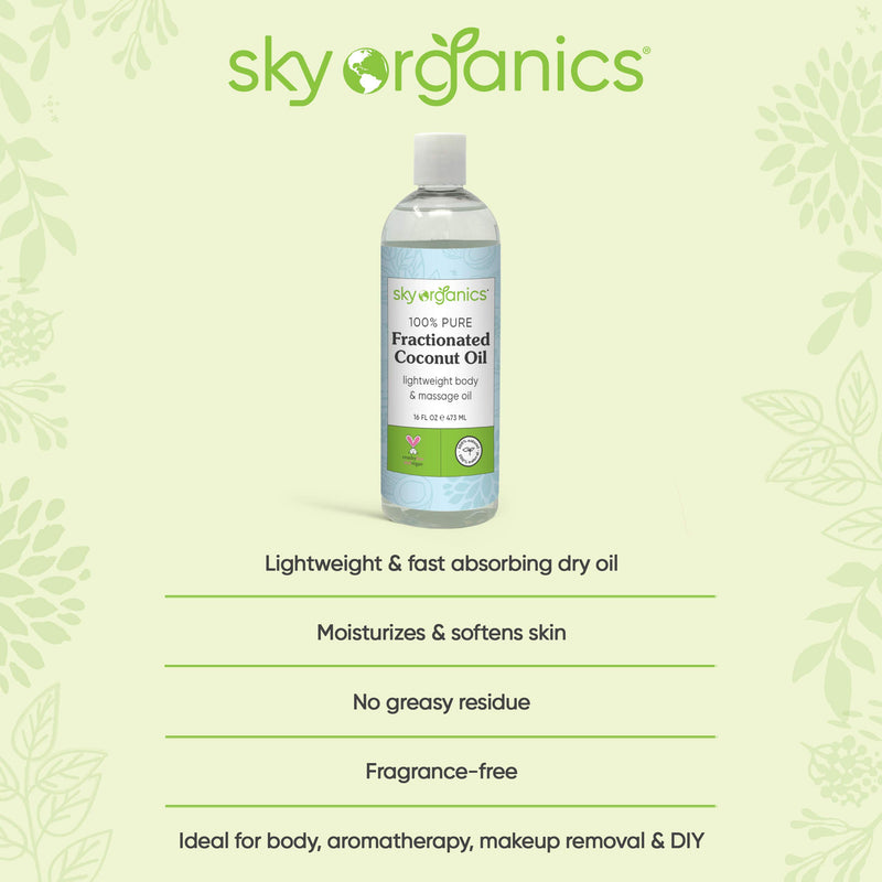 Fractionated Coconut Oil by Sky Organics (16 oz) Natural Fractionated Coconut Oil MCT Oil Moisturizing Coconut Carrier Oil Body Oil Coconut Makeup Remover Coconut Oil for Hair Skin DIY Fragrance Free 16 Fl Oz (Pack of 1) - BeesActive Australia