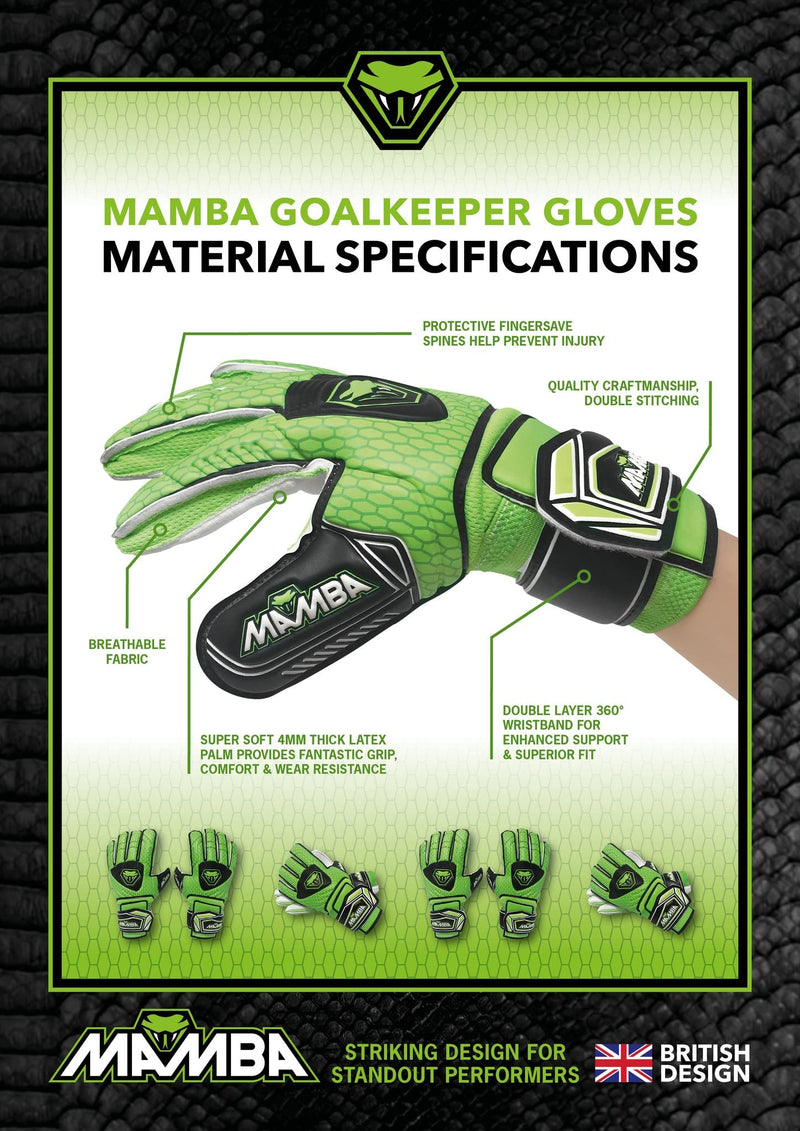 Mamba Goalkeeper Gloves for Youth & Adult - Premium Quality Latex Palm & Back Hand; Finger Spine Protection & Double Layer Wristband. Goalie Gloves for Men, Women, Boys & Girls 6 - BeesActive Australia