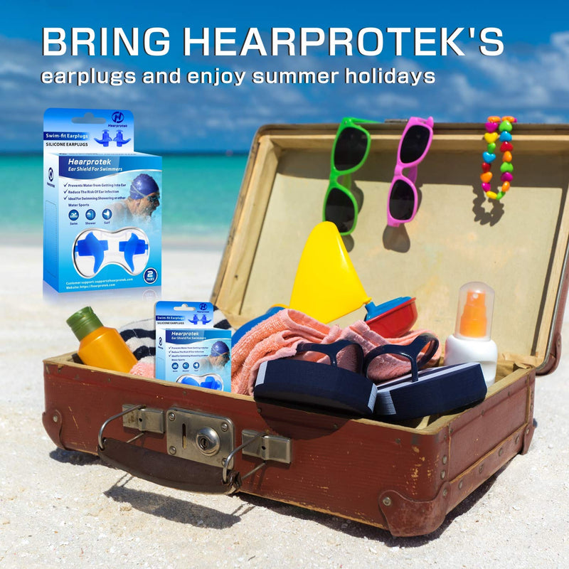 Hearprotek Swimming Ear Plugs, 2 Pairs Waterproof Reusable Silicone Ear Plugs for Swimmers Showering Bathing Surfing and Other Water Sports Adults Size - BeesActive Australia