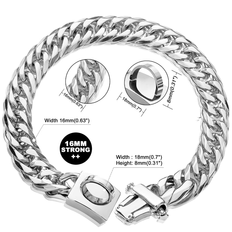 ToBeTrendy Dog Chain Collar Metal Chain Collar with Design Secure Buckle, High Polished Stainless Steel Cuban Link 16MM Heavy Duty Chew Proof Walking Collar for Small Medium Large Dogs 16" - BeesActive Australia