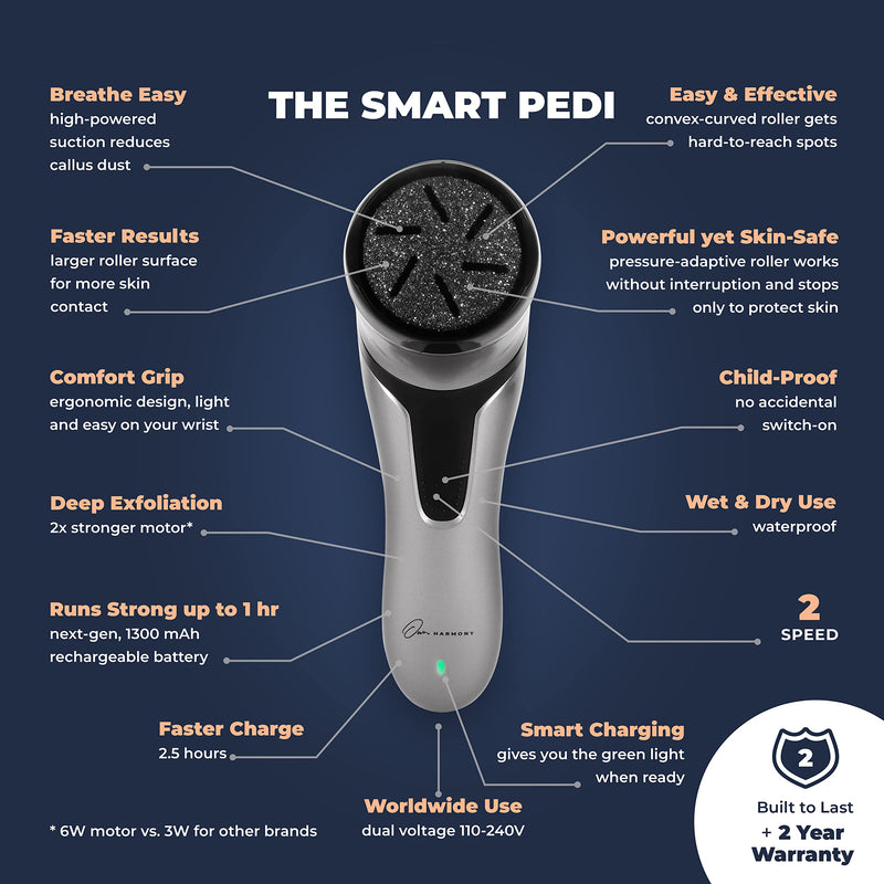 Own Harmony Electric Hard Skin Remover with Vacuum Absorption - Professional Pedicure Tools for Pedi Callus Foot Care - 3 Rollers Electronic Feet File CR2100 - Best for Dry, Cracked Heels (USB Cord) Quantum Silver - BeesActive Australia