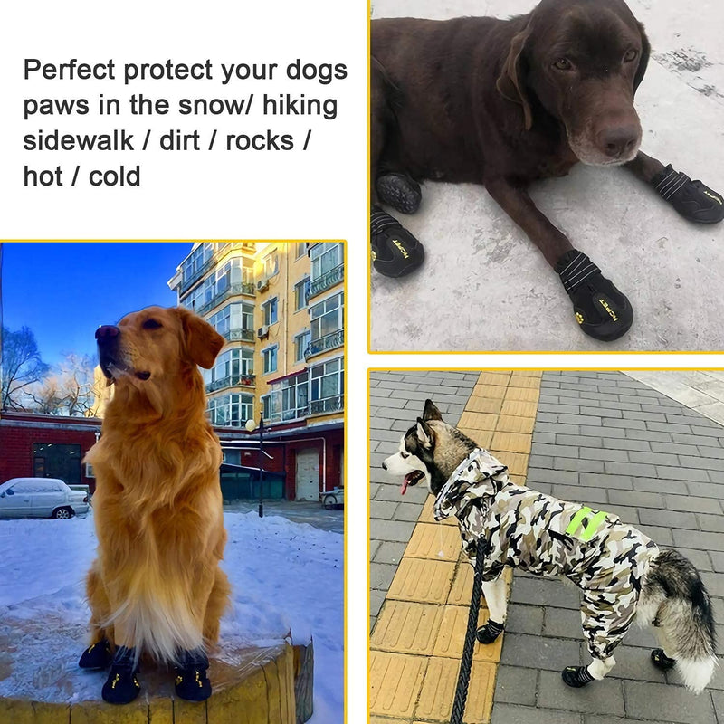 Hcpet Dog Boots Paw Protector, Anti-Slip Dog Shoes with Reflective Straps for Small Medium Large Puppy Booties #1 (width 1.57 inch) for 10-23 lbs Black-Waterproof - BeesActive Australia