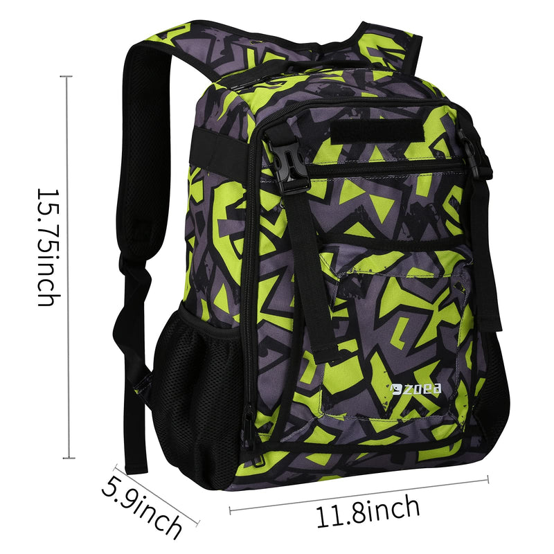 ZOEA Youth Baseball Bat Bag Backpack, T-Ball & Softball Equipment & Gear for Youth, Large Capacity Holds 2 Bats, Helmet, Gloves, Cleats, Helmet Holder and Includes Fence Hook Green - BeesActive Australia