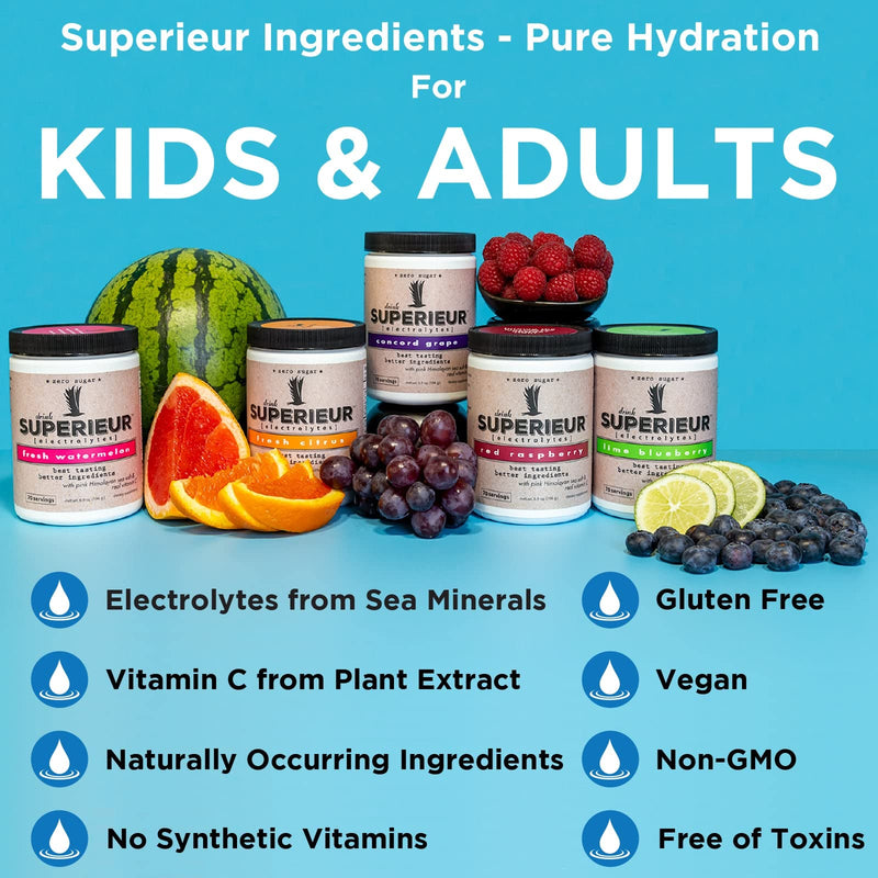 Superieur Electrolytes – Plant Based Electrolyte Supplement w/Sea Minerals for Hydration & Recovery – Keto Friendly, Non-GMO, Zero Sugar, Vegan Healthy Sports Drink Powder – Watermelon (70 Servings) - BeesActive Australia