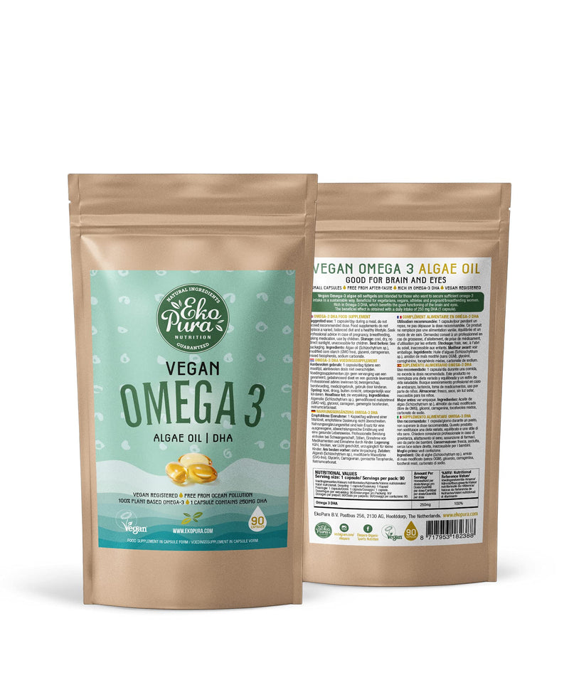 Vegan Omega 3 - Algae Oil, 90 Small Capsules (250mg DHA/Capsule), 3 Month Supply - Sustainable Alternative to Fish Oil - BeesActive Australia