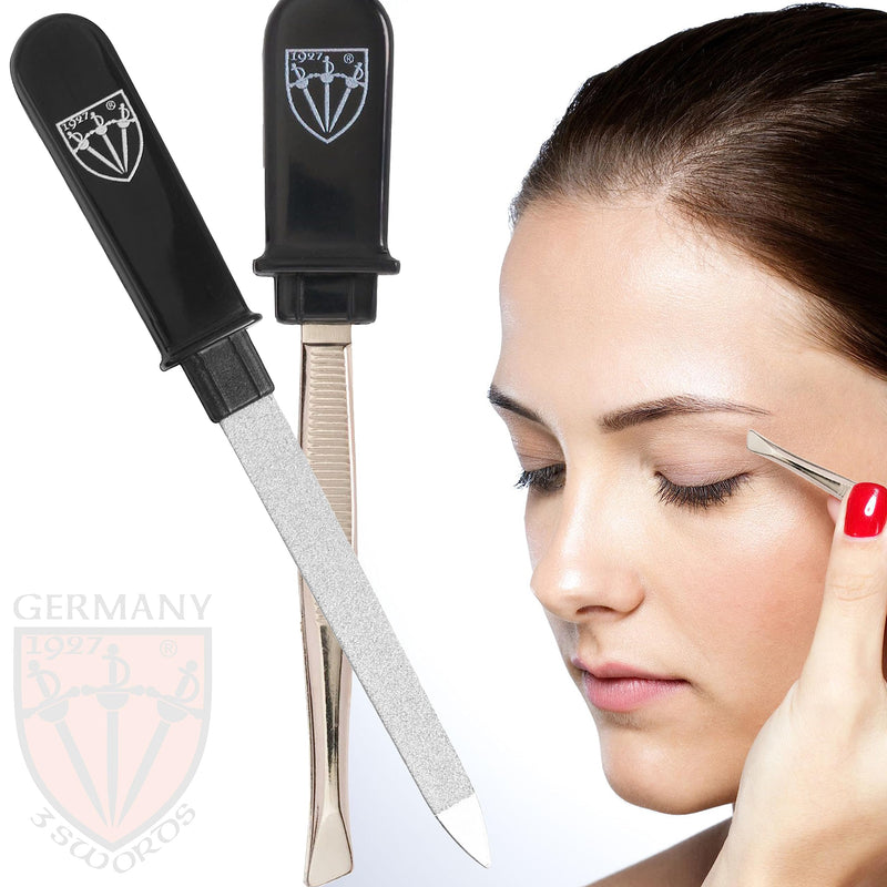3 Swords Germany brand quality double sided SAPPHIRE POCKET NAIL FILE and POCKET TWEEZERS - Made in Germany Nail File + Tweezers - BeesActive Australia