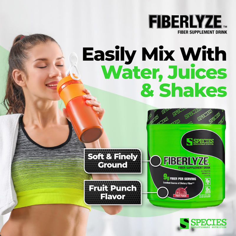 Species Nutrition Fiberlyze Fiber Supplement, Psyllium Based Soluble & Insoluble Fiber Powder for Healthy Colon, Digestive Functions (Fruit Punch, 30 Servings) Fruit Punch - BeesActive Australia