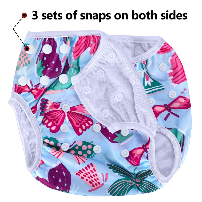 Luxja Swimming Nappy Resuable (Pack of 2), Adjustable Swim Nappies for Baby (0-3 Years), Washable, Butterfly + Flamingo - BeesActive Australia