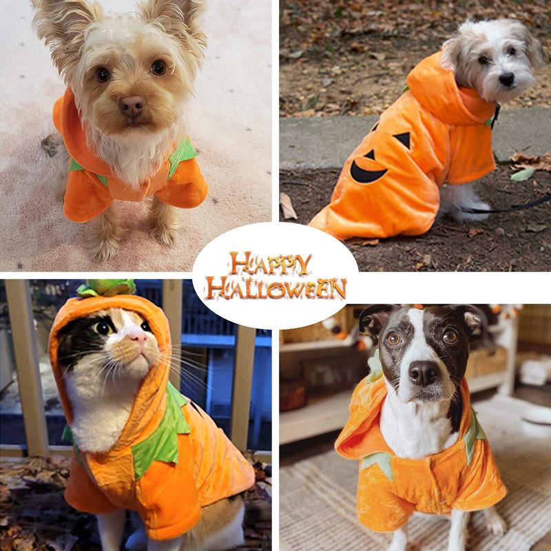 Delifur Dog Cat Halloween Pumpkin Costume Puppy Fleece Hoodie Coat for Small to Medium Dogs - BeesActive Australia