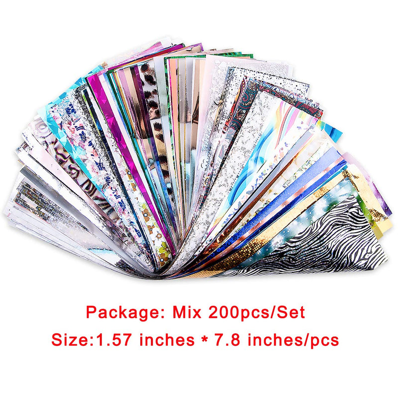 Duufin 200 Sheets Nail Art Foil Transfer Stickers Kit Laser Flower Nail Foil Adhesive Stickers Paper Starry Sky Stars Flower Black White Lace Design Nail Transfer Foils for Nail Art DIY Decoration - BeesActive Australia