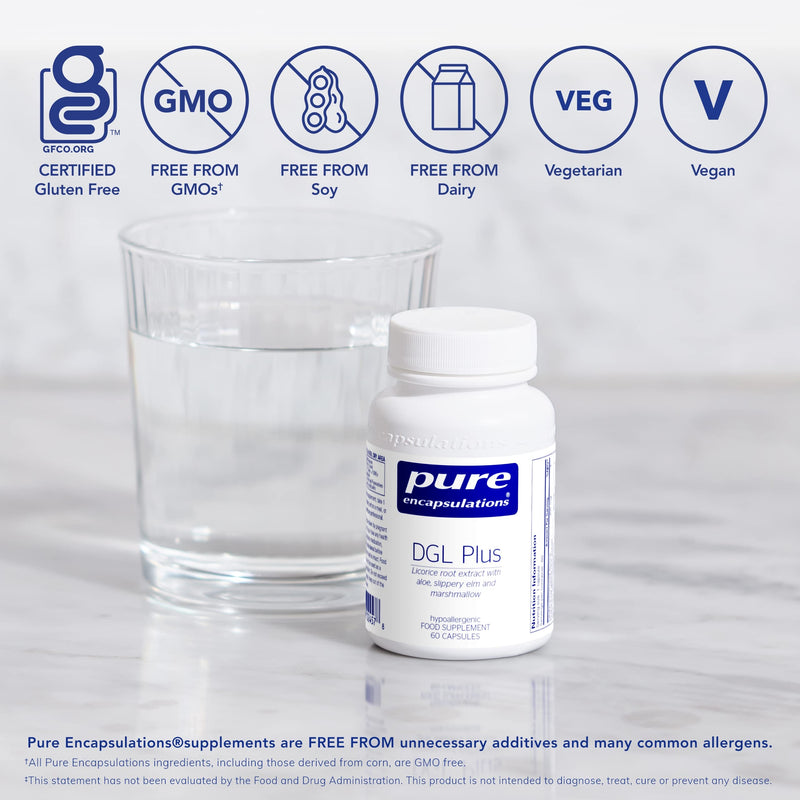 Pure Encapsulations - DGL Plus - Licorice Root Extract with Aloe, Slippery Elm & Marshmallow - 60 Capsules - BeesActive Australia