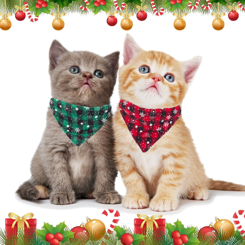 ADOGGYGO Christmas Cat Collars Breakaway with Bell, 2 Pack Adjustable Cat Collar with Removable Bandana, Red Green Plaid Snowflake Cat Bandana Collar for Kittens Cats Plaid & Snowflake - BeesActive Australia