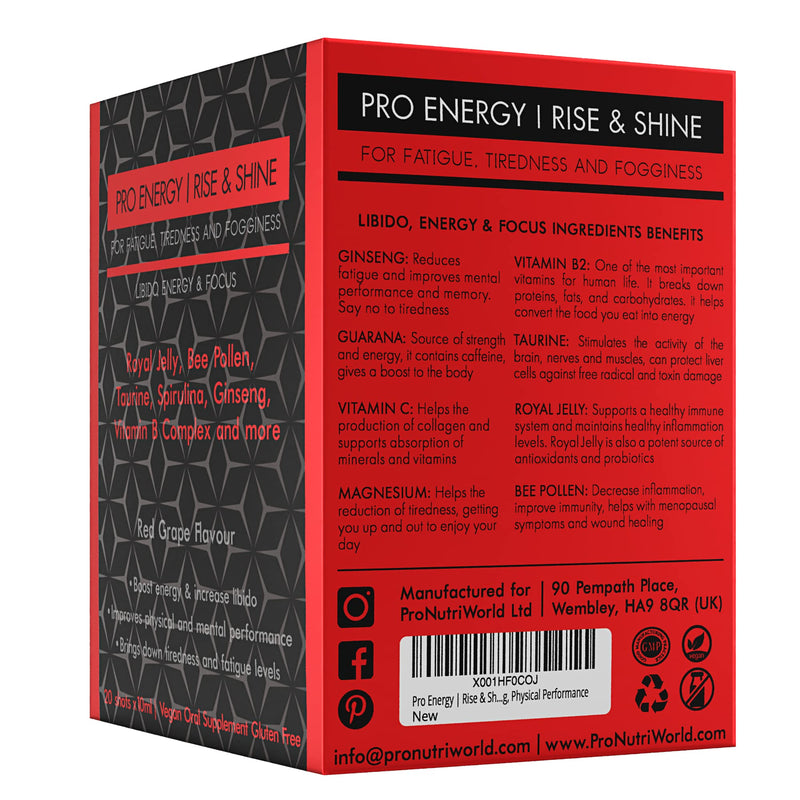 Ginseng and Royal Jelly Liquid Supplement with Guarana, Taurine, B Vitamins - Support Skin Health, Libido, Energy - 20 Shots - BeesActive Australia