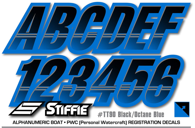 [AUSTRALIA] - STIFFIE Techtron Black/Octane Blue 3" Alpha-Numeric Registration Identification Numbers Stickers Decals for Boats & Personal Watercraft 