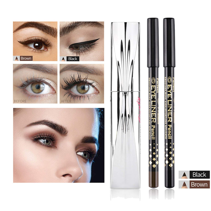 CCbeauty 4D Silk Fiber Eyelash Mascara with Liquid Eyeliner and Eyebrow Pencil with Pencil Sharpener Set, Thrive Mascara Liquid Lash Extensions Eye Makeup Set, Lengthening, Thickening, Long Lasting - BeesActive Australia