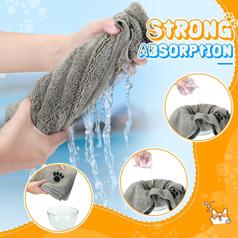 Chumia 4 Pack Pet Grooming Towel Absorbent Dog Towels for Drying Dogs Soft Microfiber Dog Drying Towel Quick Drying Large Dog Bath Towel for Dogs, Cats and Other Pets, Gray 16 x 31 Inch - BeesActive Australia