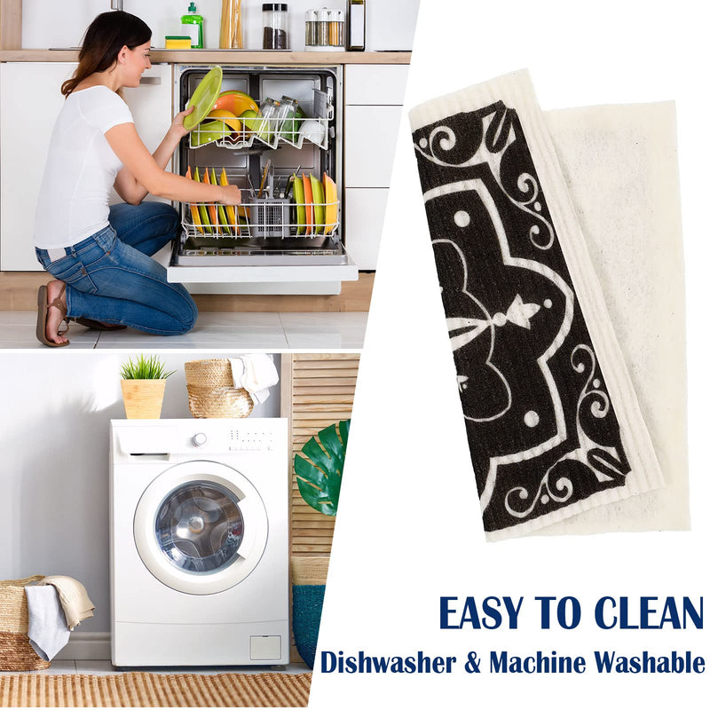 9 Pieces Black Print Swedish Kitchen Dishcloths Reusable Absorbent Hand Towels Sponge Cloth for Baking Cooking Home Kitchen Decoration Housewarming Gift - BeesActive Australia
