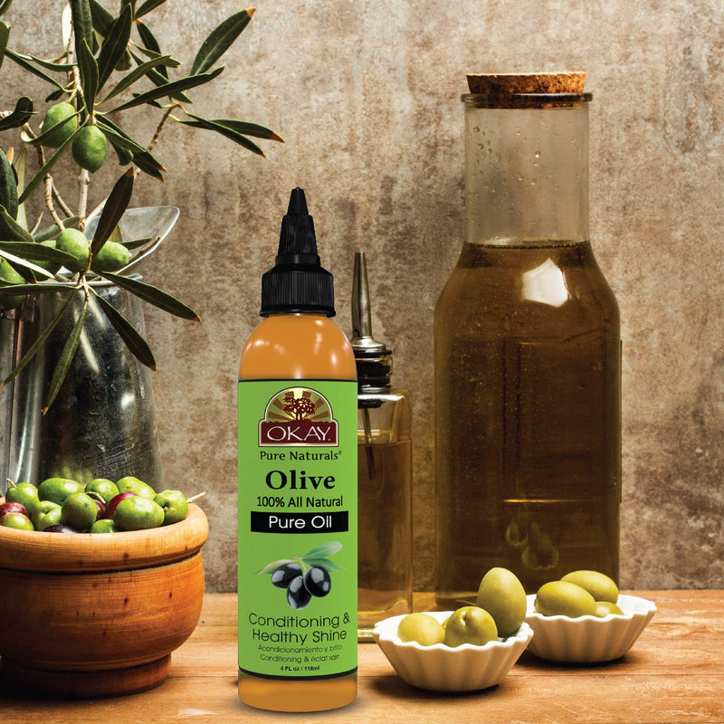 OKAY | 100% Pure Olive Oil | For All Hair Textures & Skin Types | Nourish, Strengthen & Replenish Elasticity | Deep Conditioning | All Natural | 4 Oz 4 Fl Oz (Pack of 1) - BeesActive Australia