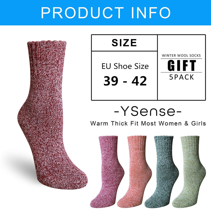 Womens Wool Socks, 5 Pairs Vintage Thick Knit Winter Warm Socks for Women Men Gifts Blue Green - BeesActive Australia