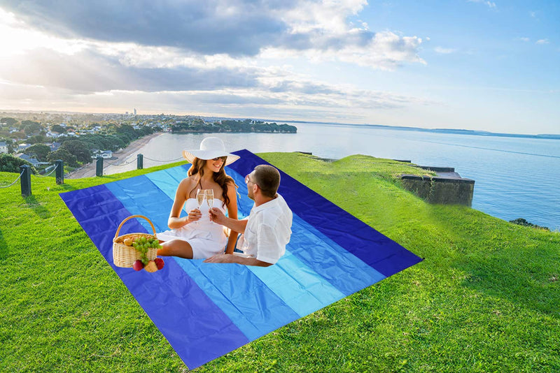 WIWIGO Beach Blanket, Sandproof Beach Mat 79" X 83" for 4-7 Adults Waterproof Quick Drying Outdoor Picnic Mat for Travel, Camping, Hiking Blue - BeesActive Australia
