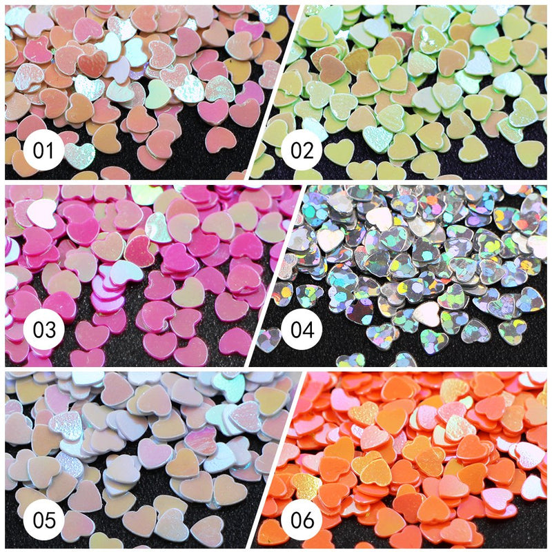 YesLady Nail Art Charms Sequin Heart Shape Glitter Slime Flakes For Nail Face Eye Slime 12 colors 12 Colors Heart Shape Sequin - BeesActive Australia