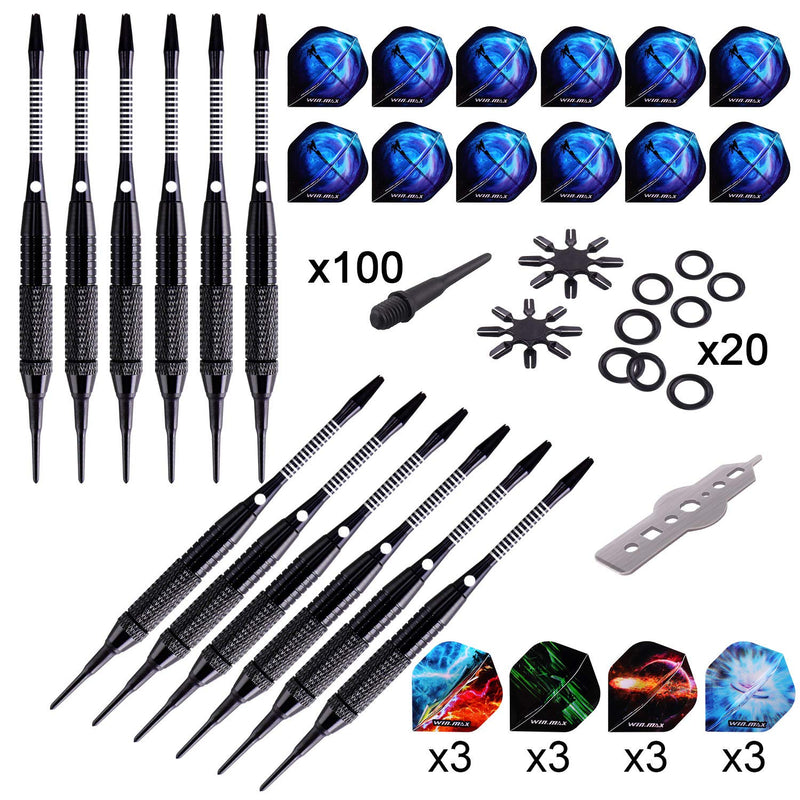 [AUSTRALIA] - WIN.MAX Darts Plastic Tip,Soft Tip Darts Set,12 Pcs 18 Gram with 100 Extra Dart Tips,12 Flights, Flight Protectors and Tool Kit for Electronic Dart Board 