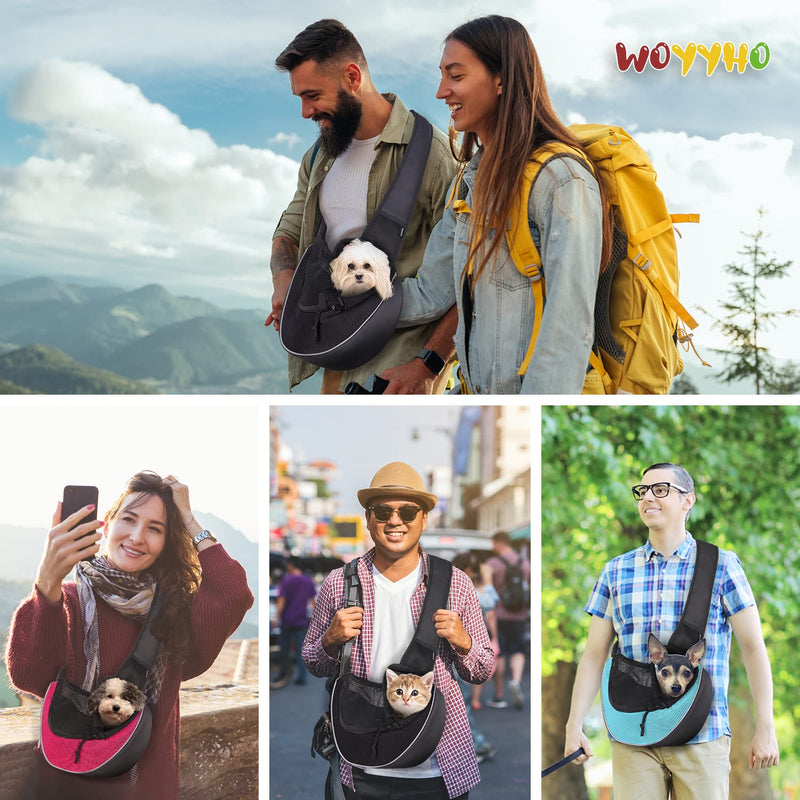 WOYYHO Small Pet Dog Sling Carrier Zipper Pocket Breathable Puppy Sling Carrier with Removable Bottom Adjustable Safe Dog Crossbody Carrier for Small Medium Dogs Cats Rabbit Outdoor Travel Cyan - BeesActive Australia