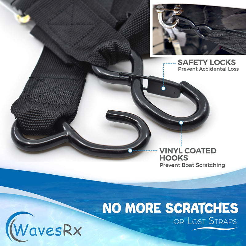 [AUSTRALIA] - WAVESRX Marine Boat Trailer Tie Downs | 1200 LBS Capacity Adjustable Transom Straps with Quick Release Buckles | Securely Transport Your Boat, Pontoon or Jet Ski | Select Your Size and Quantity Below Black 2"x48"(2PK) 