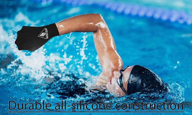 Water Gear Silicone Force Gloves - Aqua Fitness Gloves - Great for Workouts and Diving - Designed with Enhanced Grip Black Large - BeesActive Australia