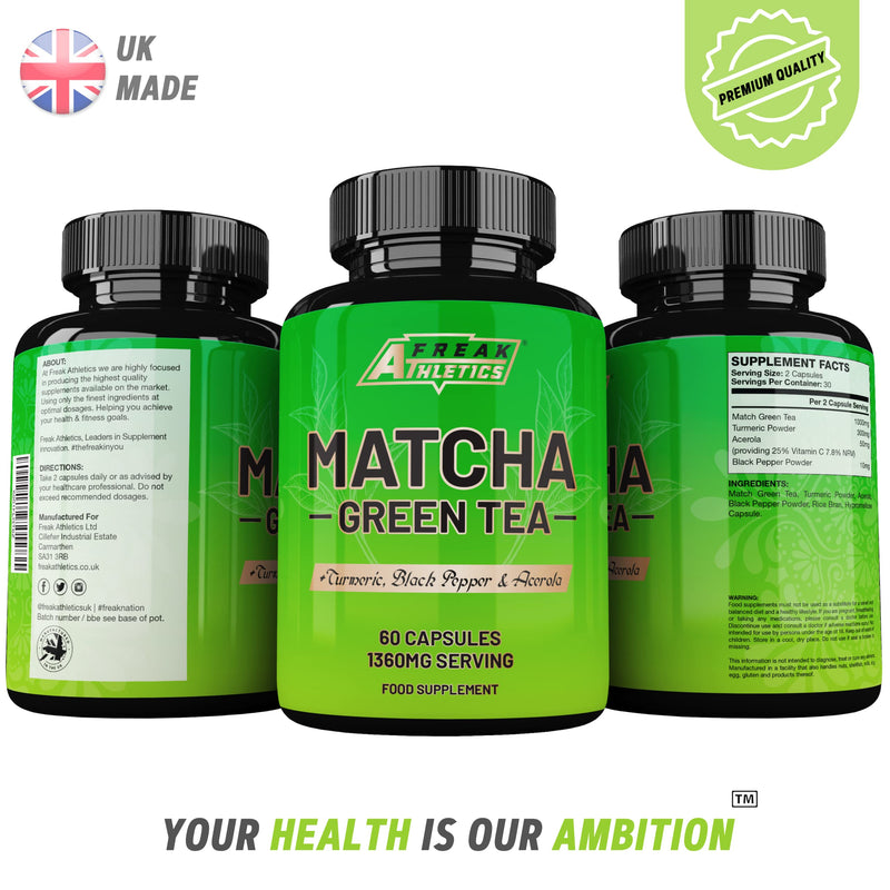 Matcha Green Tea 60 Capsules - Matcha Green Tea Tablets - Boosted with Turmeric, Acerola Cherry & Black Pepper - BeesActive Australia