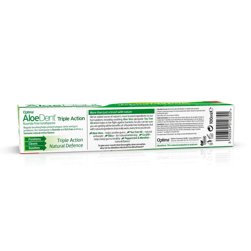 Aloe Dent Triple Action Aloe Vera Fluoride Free Toothpaste - 3 x 100 ml, Pack of 3 - BeesActive Australia