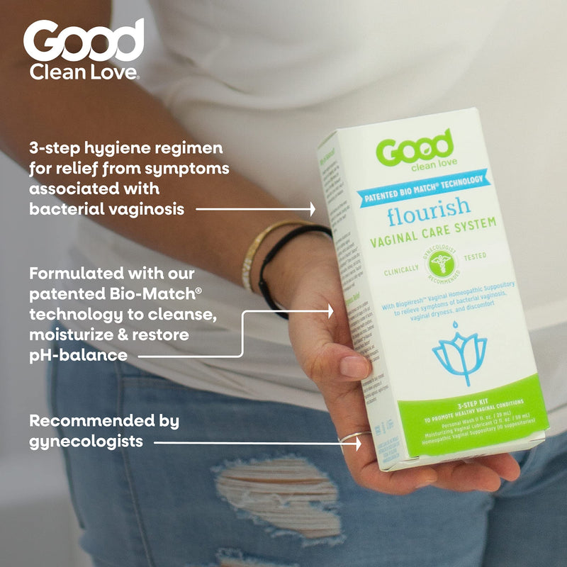 Good Clean Love Flourish Vaginal Care System, 30-Day Regimen, Relieves Itching & Irritation, Includes Personal Wash (1 Oz), Moisturizing Vaginal Gel (2 Oz) & Suppositories (10 Capsules) - BeesActive Australia