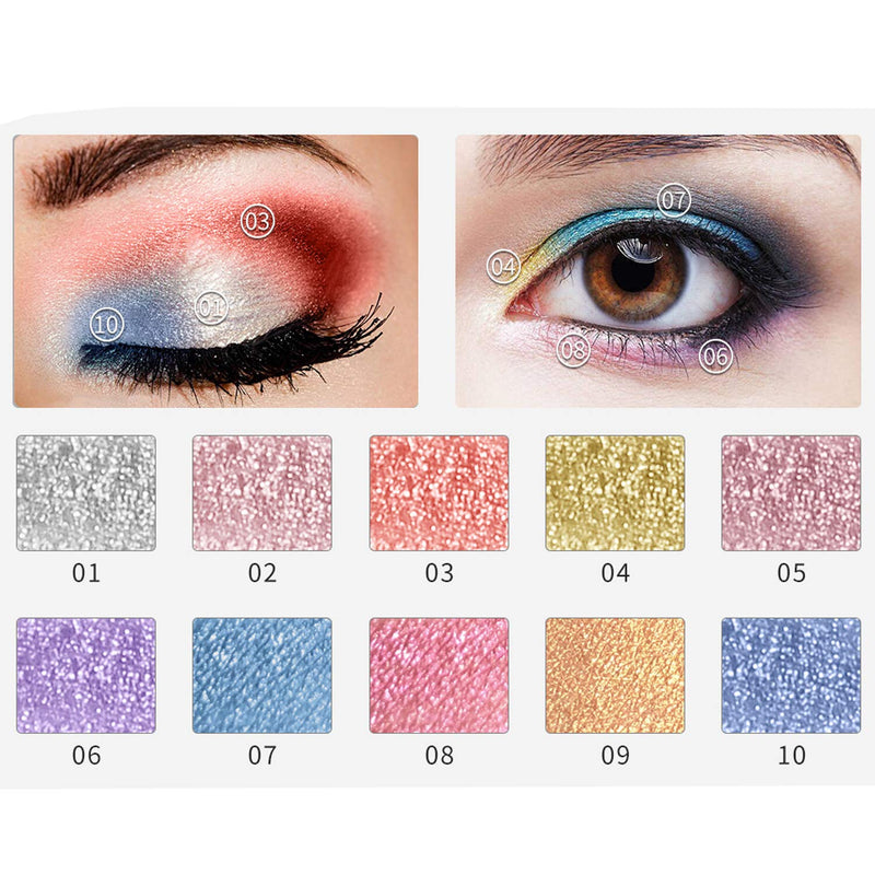 Glitter Liquid Eyeliner, COOSA 10 Colors Waterproof Shimmer Colorful Eyeliners Silver Gold Lasting Sparkling Glitter Eyeshadow (10 PCS) - BeesActive Australia