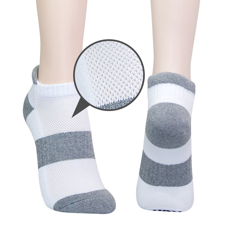 [AUSTRALIA] - KONY 6 Pairs Women's Cotton Cushion Running Athletic Low Cut Ankle Tab Socks, Size 6-9 - All Season Gift White/Grey Stripe 