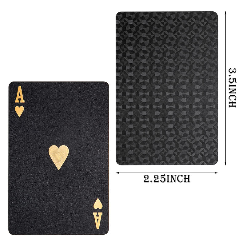 2 Decks Playing Card Waterproof Poker Cards Plastic PET Poker Card Novelty Poker Game Tools for Family Game Party (Black and Gold) Black and Gold - BeesActive Australia