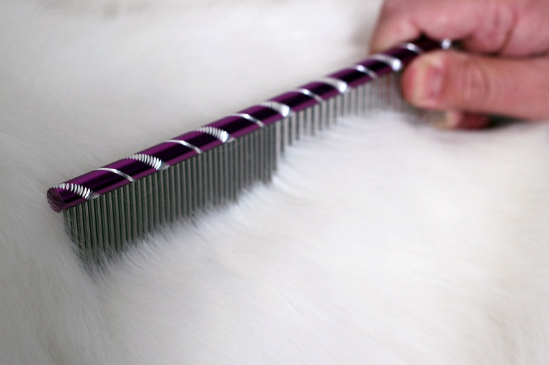 MEKBOK Dog Comb Grooms Cats As Well - for Medium to Thick Coats - 8 Inch Length - Rounded Spine - Grooming Tool for Mats and Shedding Purple - BeesActive Australia