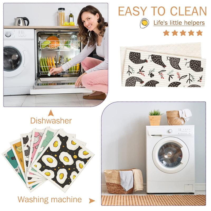 6 Pcs Swedish Kitchen Dish Cloths Kitchen Towels Reusable Sponge Cleaning Cloths Wipes Absorbent Dish Cloth Quick Drying Washable Decorative Tea Towels No Odor Bar Hand Towel (Chicken) Chicken - BeesActive Australia