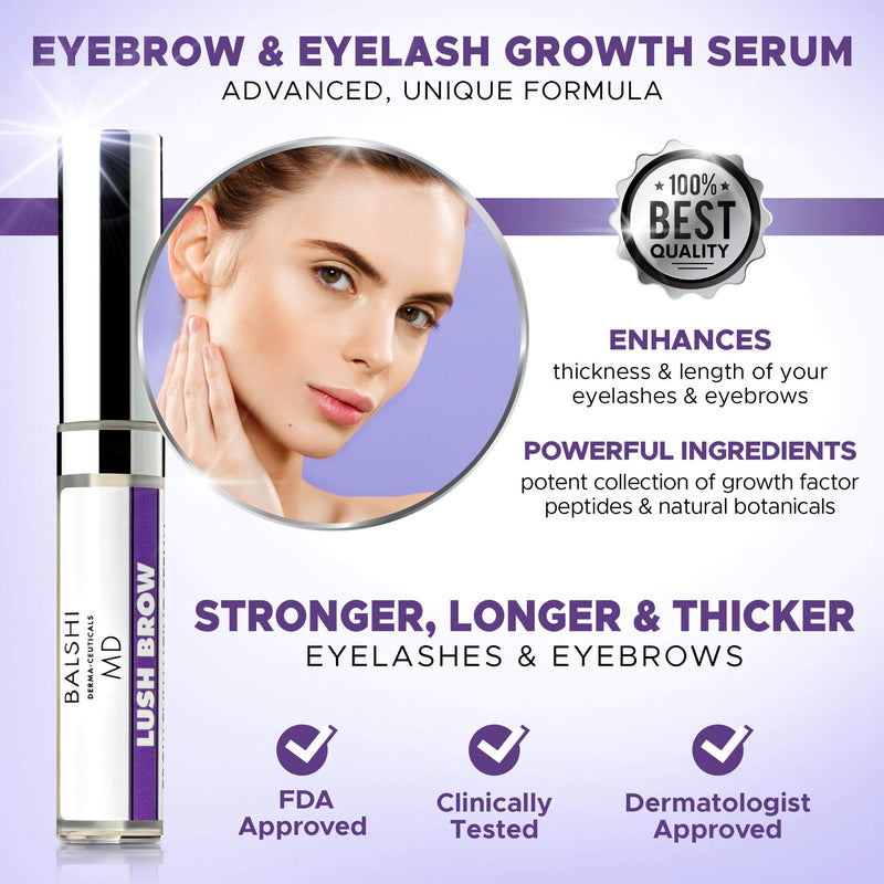 Lush Brow Eyebrow & Eyelash Rapid Growth Serum with Growth Peptides- Dermatologist Developed Brow & Lash Growth Enhancer To Grow Fuller Eyelashes & Eyebrows .16 oz/5ml - BeesActive Australia