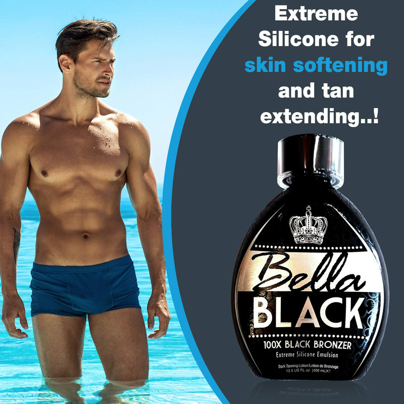 Bella Black 100X Bronzer Tanning Lotion – Premium Tanning Bed Lotion with Extreme Silicone Emulsion and Banana Fruit Extract – Instant Results – Dark Tanning Lotion for Indoor Tanning Beds - 13.5oz - BeesActive Australia