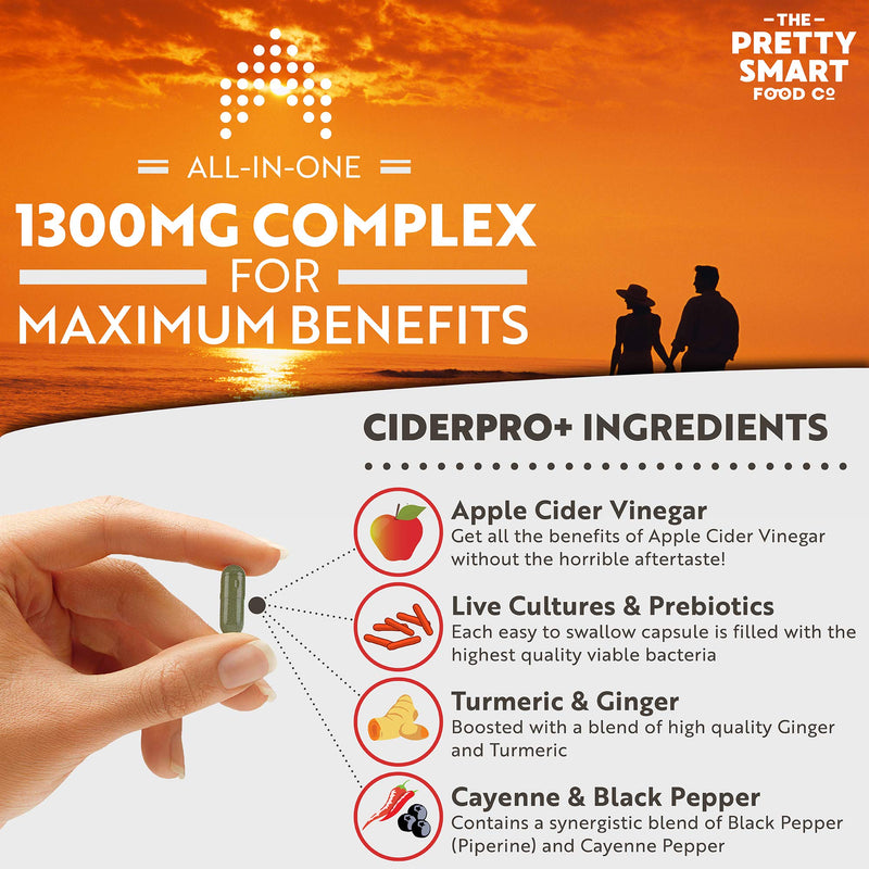 Apple Cider Vinegar Capsules - Boosted with Vegan Live Cultures, Turmeric & Ginger - Raw & Unfiltered ACV Complex - 1300MG Dosage - 120 Capsules - Made the UK - BeesActive Australia